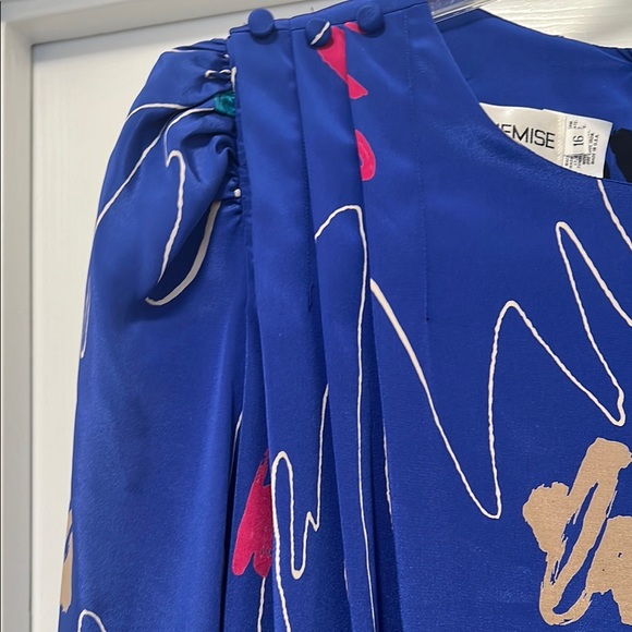 Royal Blue Long Sleeve Sundress with Cuffed Sleeves and Crew Neck - Picture 2 of 4